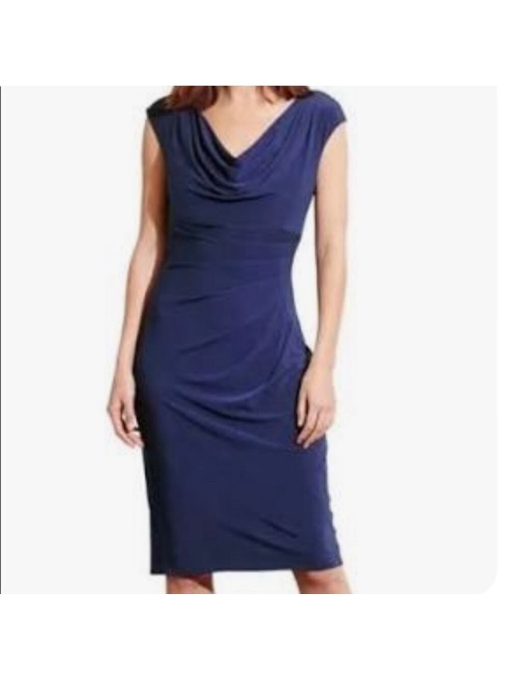 Lauren Ralph Lauren Navy Sleeveless Dress Ruched Side Cowl Neck Women’s Size 2